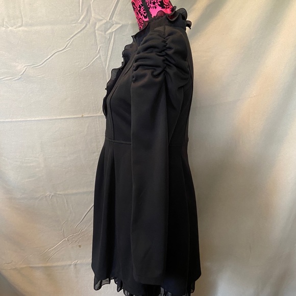 Jacket Black Ruffles Pleated Shear Bottom Dress Coat - Picture 7 of 13